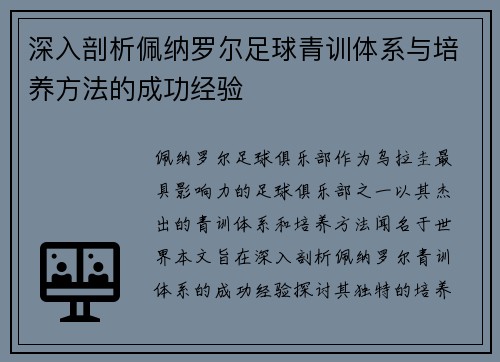 深入剖析佩纳罗尔足球青训体系与培养方法的成功经验